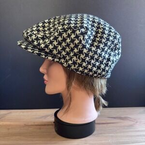Vintage y2k L/XL black and white houndstooth newsboy cap‎ hat Funky street style